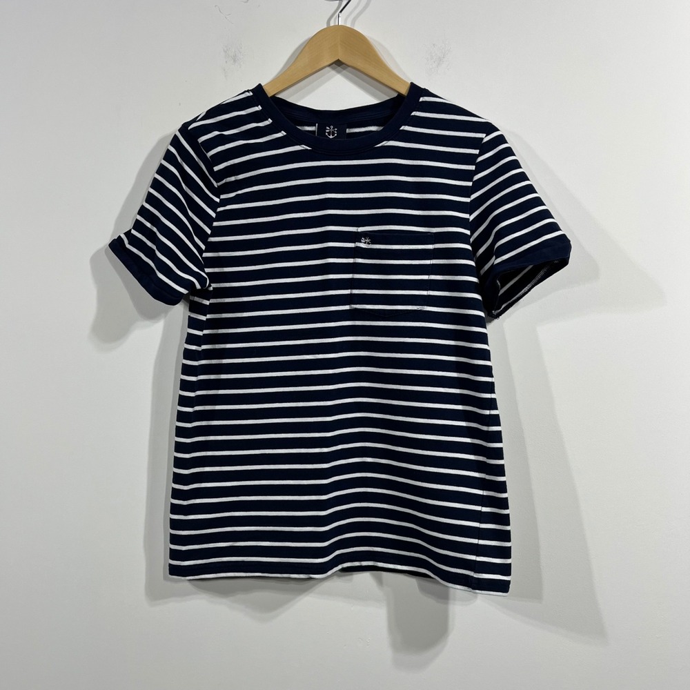 Kiel James Patrick Womens Nautical Striped Pocket T-Shirt Large Preppy Coastal